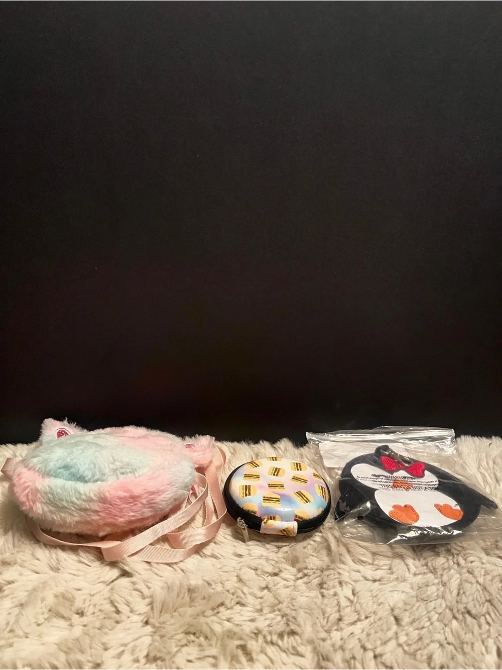 Three piece Plush Unicorn Crossbody Bag, 2 coin purses kids